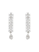 Etnico Stylish Silver Plated Cubic Zirconia American Diamond CZ Valentines Special Chain Necklace With Earrings Set for Women