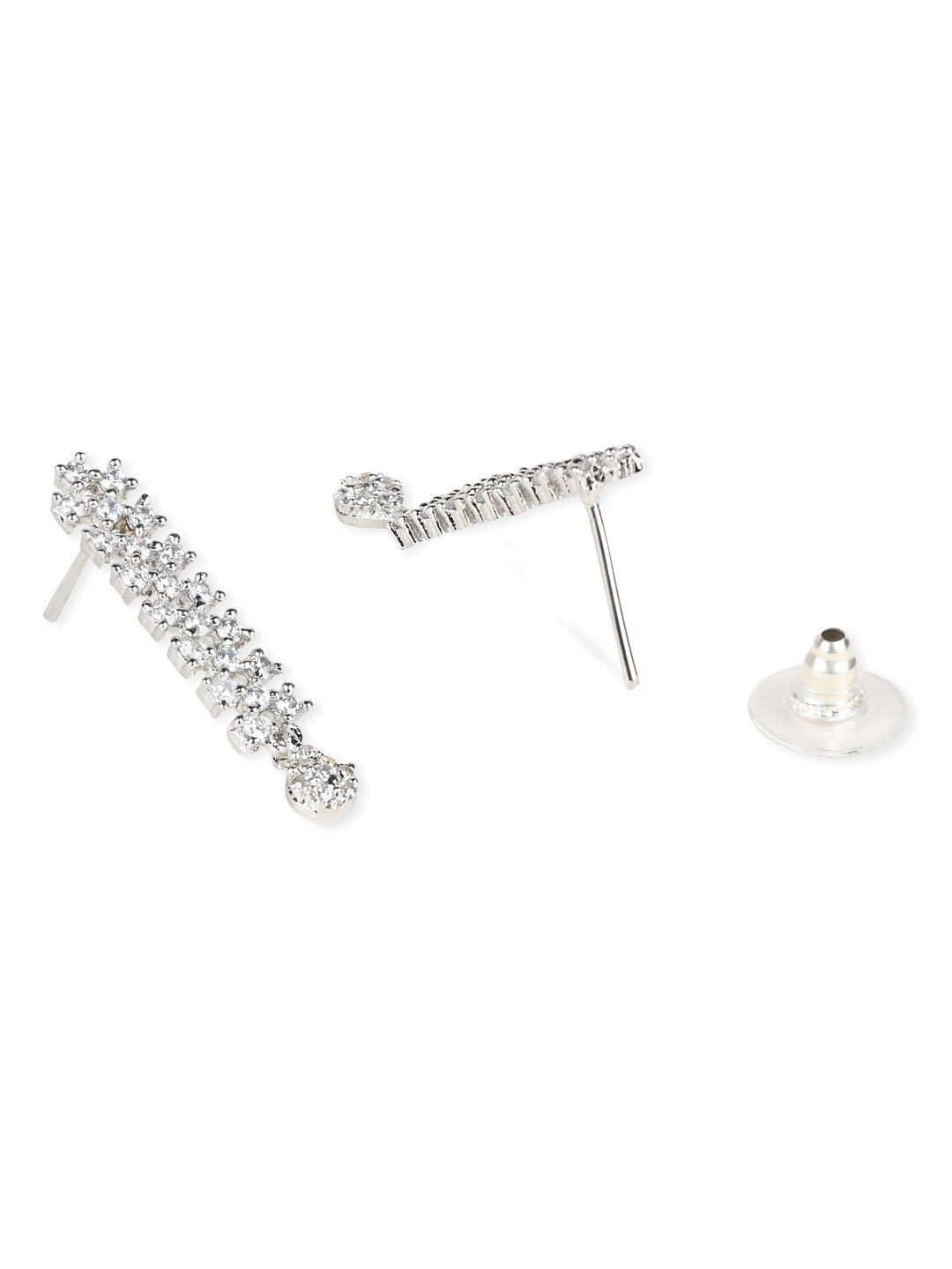 Etnico Stylish Silver Plated Cubic Zirconia American Diamond CZ Valentines Special Chain Necklace With Earrings Set for Women