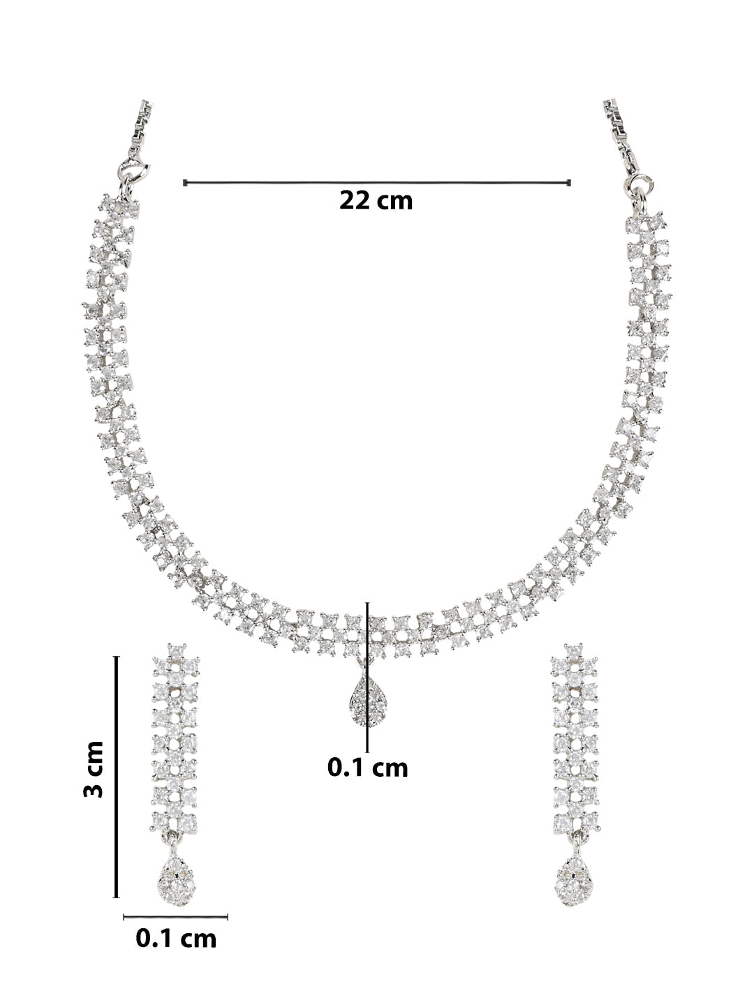 Etnico Stylish Silver Plated Cubic Zirconia American Diamond CZ Valentines Special Chain Necklace With Earrings Set for Women