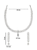 Etnico Stylish Silver Plated Cubic Zirconia American Diamond CZ Valentines Special Chain Necklace With Earrings Set for Women