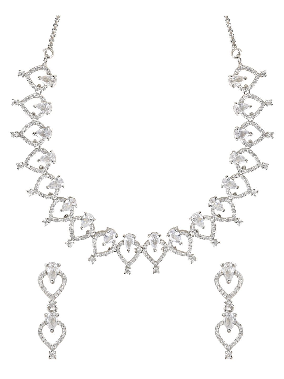 Etnico Stylish Silver Plated Cubic Zirconia American Diamond CZ AD Necklace Jewellery Set For Women