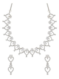 Etnico Stylish Silver Plated Cubic Zirconia American Diamond CZ AD Necklace Jewellery Set For Women