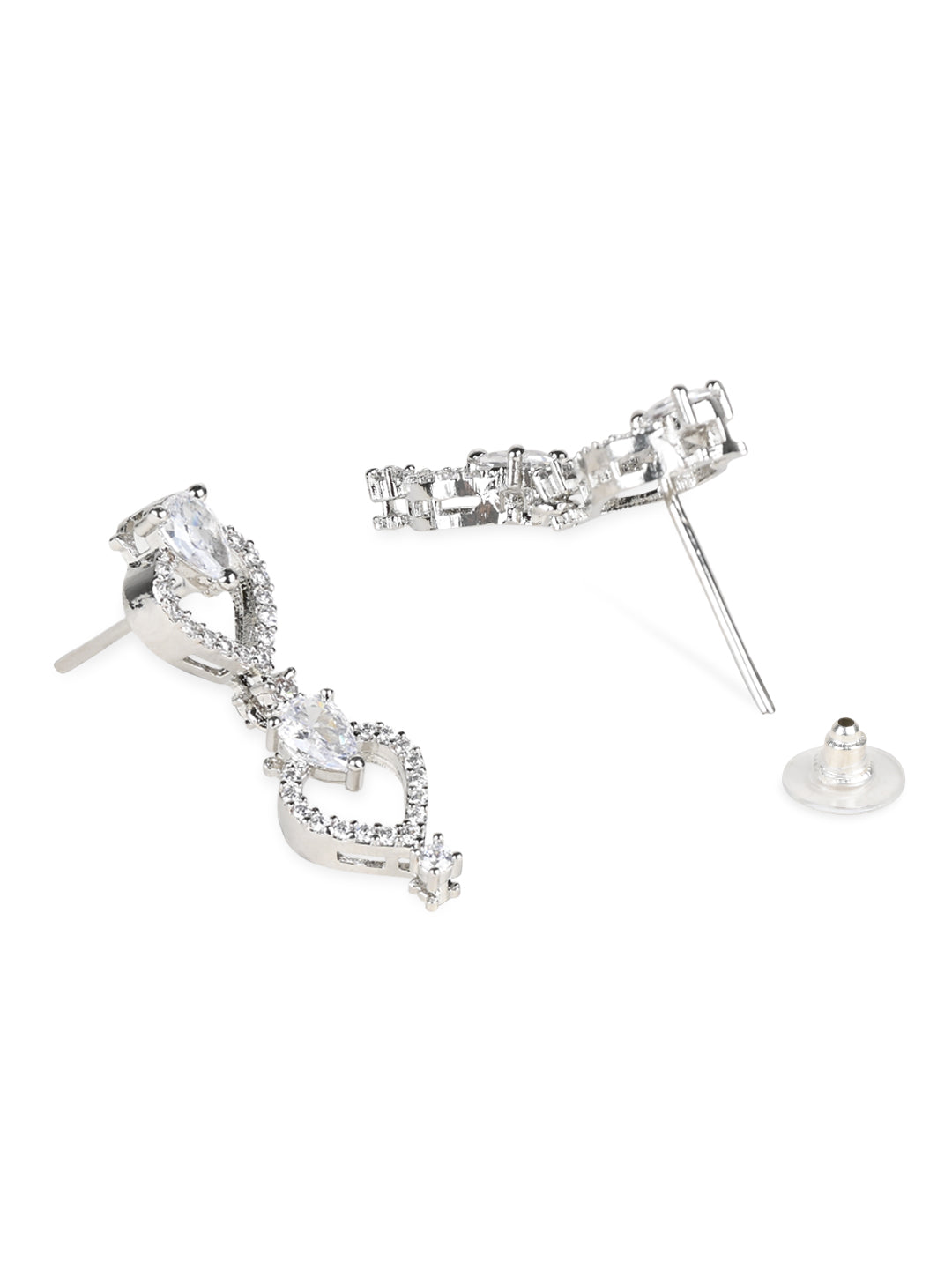 Etnico Stylish Silver Plated Cubic Zirconia American Diamond CZ AD Necklace Jewellery Set For Women