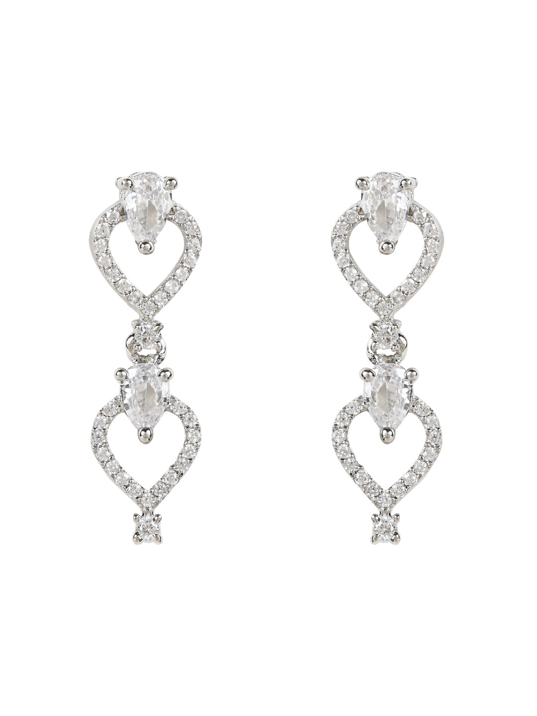 Etnico Stylish Silver Plated Cubic Zirconia American Diamond CZ AD Necklace Jewellery Set For Women