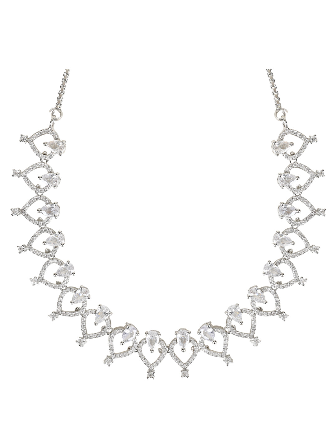 Etnico Stylish Silver Plated Cubic Zirconia American Diamond CZ AD Necklace Jewellery Set For Women