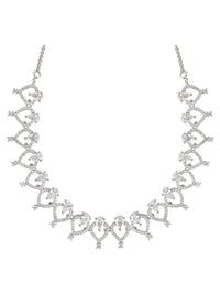 Etnico Stylish Silver Plated Cubic Zirconia American Diamond CZ AD Necklace Jewellery Set For Women