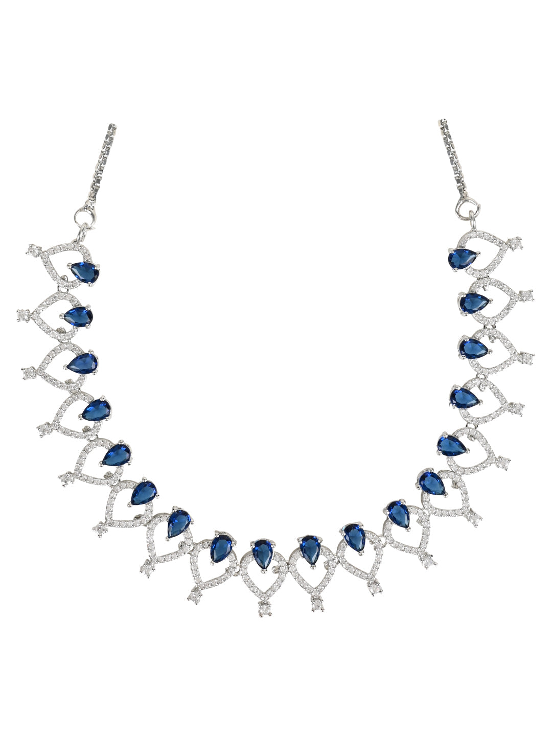 Etnico Stylish Silver Plated Cubic Zirconia American Diamond CZ AD Necklace Jewellery Set For Women