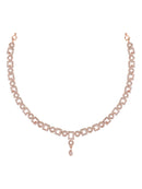Etnico Rose Gold Plated Cubic Zirconia American Diamond CZ Special Chain Necklace With Earrings Set for Women
