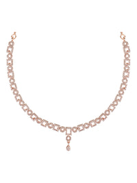Etnico Rose Gold Plated Cubic Zirconia American Diamond CZ Special Chain Necklace With Earrings Set for Women