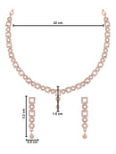 Etnico Rose Gold Plated Cubic Zirconia American Diamond CZ Special Chain Necklace With Earrings Set for Women