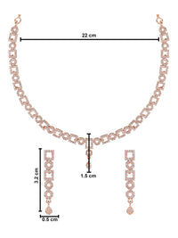 Etnico Rose Gold Plated Cubic Zirconia American Diamond CZ Special Chain Necklace With Earrings Set for Women