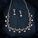 Etnico Rose Gold Plated Cubic Zirconia American Diamond CZ Special Chain Necklace With Earrings Set for Women