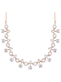 Etnico Rose Gold Plated Cubic Zirconia American Diamond CZ Special Chain Necklace With Earrings Set for Women