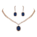 Etnico Rose Gold Plated Cubic Zirconia American Diamond Special Necklace With Drop Earrings Jewellery Set for Women