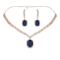 Etnico Rose Gold Plated Cubic Zirconia American Diamond Special Necklace With Drop Earrings Jewellery Set for Women