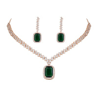 Etnico Womens Rose Gold Plated Cubic Zirconia American Diamond Necklace & Drop Earrings Jewellery Set