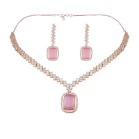Etnico Rose Gold Plated Cubic Zirconia American Diamond Special Necklace With Drop Earrings Jewellery Set for Women