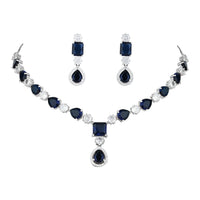 Etnico Silver Plated Cubic Zirconia American Diamond Special Necklace & Drop Earrings Jewellery Set for Women