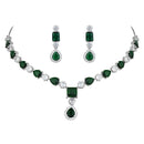 Etnico Silver Plated Cubic Zirconia American Diamond Special Necklace & Drop Earrings Jewellery Set for Women