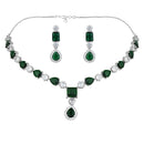 Etnico Silver Plated Cubic Zirconia American Diamond Special Necklace & Drop Earrings Jewellery Set for Women
