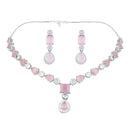 Etnico Silver Plated Cubic Zirconia American Diamond Special Necklace & Drop Earrings Jewellery Set for Women