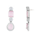 Etnico Silver Plated Cubic Zirconia American Diamond Special Necklace & Drop Earrings Jewellery Set for Women