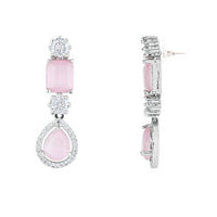 Etnico Silver Plated Cubic Zirconia American Diamond Special Necklace & Drop Earrings Jewellery Set for Women