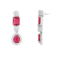 Etnico Silver Plated Cubic Zirconia American Diamond Special Necklace & Drop Earrings Jewellery Set for Women
