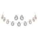 Etnico Silver Plated Cubic Zirconia American Diamond Necklace & Drop Earrings Jewellery Set for Women
