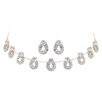 Etnico Silver Plated Cubic Zirconia American Diamond Necklace & Drop Earrings Jewellery Set for Women