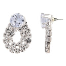 Etnico Silver Plated Cubic Zirconia American Diamond Necklace & Drop Earrings Jewellery Set for Women