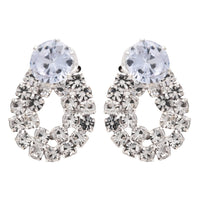 Etnico Silver Plated Cubic Zirconia American Diamond Necklace & Drop Earrings Jewellery Set for Women