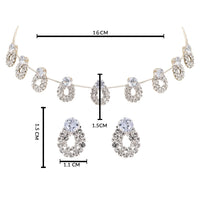 Etnico Silver Plated Cubic Zirconia American Diamond Necklace & Drop Earrings Jewellery Set for Women