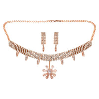Etnico Rose Gold Plated Cubic Zirconia American Diamond Necklace & Dangle Earrings Jewellery Set for Women