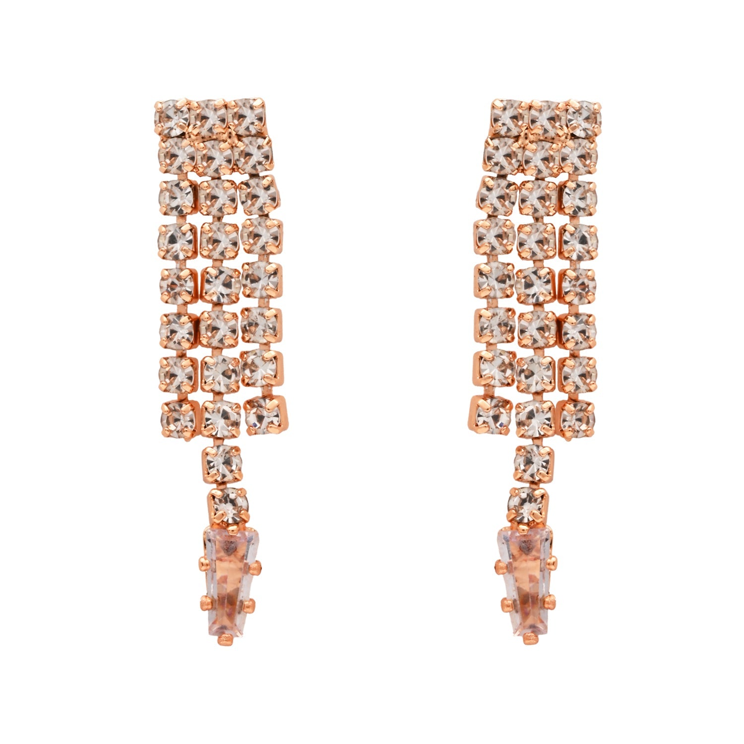 Etnico Rose Gold Plated Cubic Zirconia American Diamond Necklace & Dangle Earrings Jewellery Set for Women