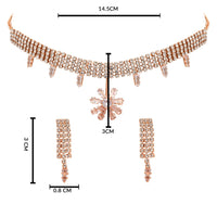 Etnico Rose Gold Plated Cubic Zirconia American Diamond Necklace & Dangle Earrings Jewellery Set for Women