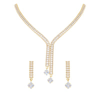 Etnico Gold Plated Cubic Zirconia American Diamond Necklace & Earrings Jewellery Set for Women