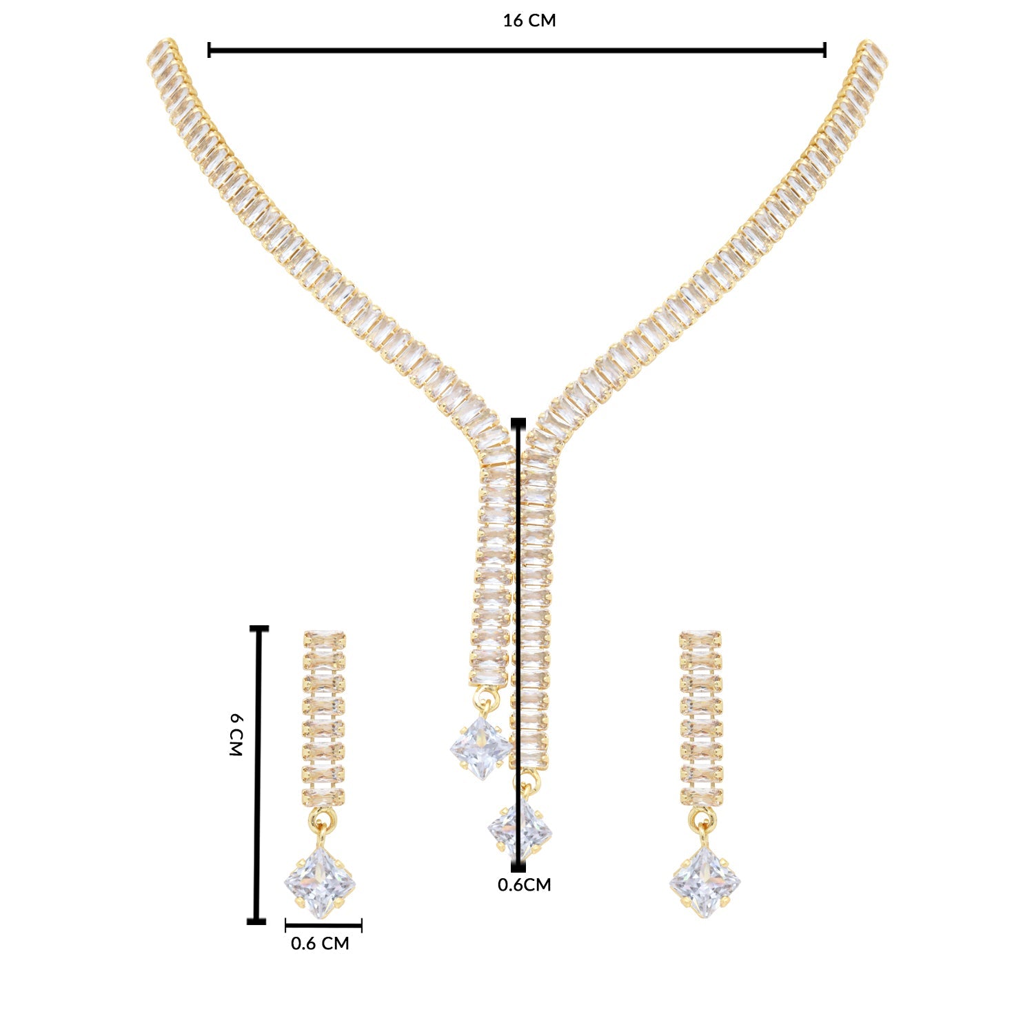 Etnico Gold Plated Cubic Zirconia American Diamond Necklace & Earrings Jewellery Set for Women