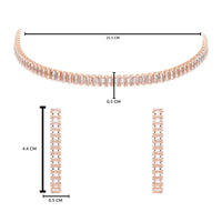 Etnico Rose Gold Plated Cubic Zirconia American Diamond Necklace & Earrings Jewellery Set for Women
