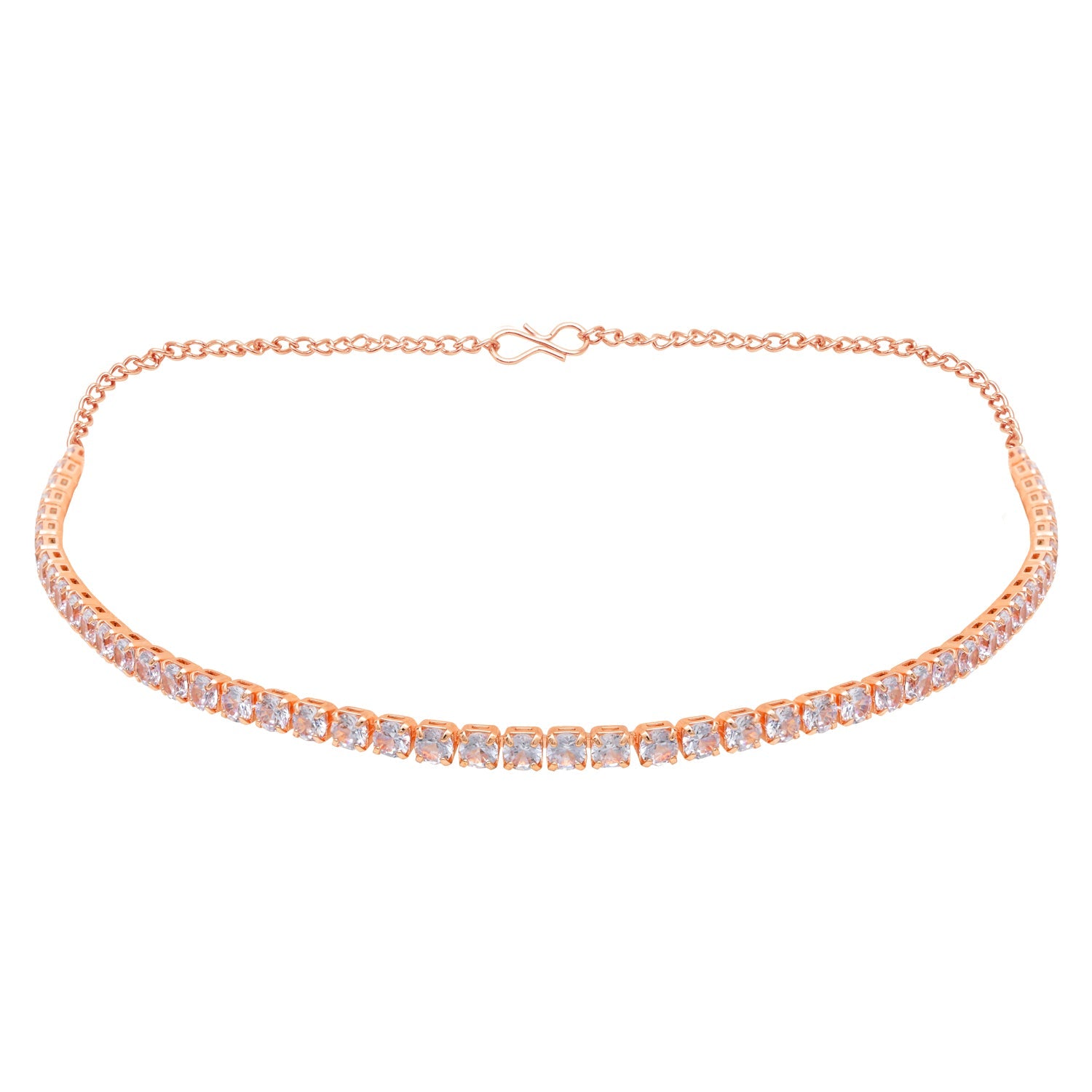 Etnico Rose Gold Plated Cubic Zirconia American Diamond Necklace With Earrings Jewellery Set for Women