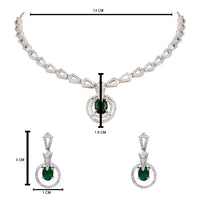 Etnico Silver Plated Cubic Zirconia American Diamond Necklace & Earrings Jewellery Set for Women