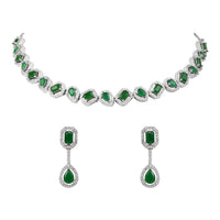 Etnico Silver Plated Cubic Zirconia American Diamond Necklace & Earrings Jewellery Set for Women