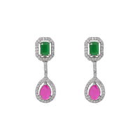 Etnico Silver Plated Cubic Zirconia American Diamond Necklace & Earrings Jewellery Set for Women