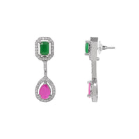 Etnico Silver Plated Cubic Zirconia American Diamond Necklace & Earrings Jewellery Set for Women