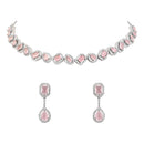 Etnico Silver Plated Cubic Zirconia American Diamond Necklace & Earrings Jewellery Set for Women