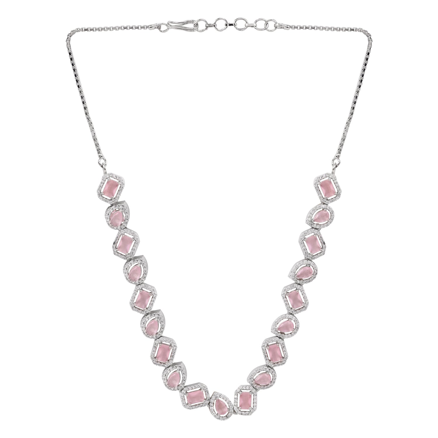 Etnico Silver Plated Cubic Zirconia American Diamond Necklace & Earrings Jewellery Set for Women
