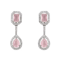 Etnico Silver Plated Cubic Zirconia American Diamond Necklace & Earrings Jewellery Set for Women
