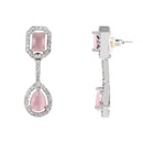 Etnico Silver Plated Cubic Zirconia American Diamond Necklace & Earrings Jewellery Set for Women