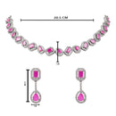 Etnico Silver Plated Cubic Zirconia American Diamond Necklace & Earrings Jewellery Set for Women