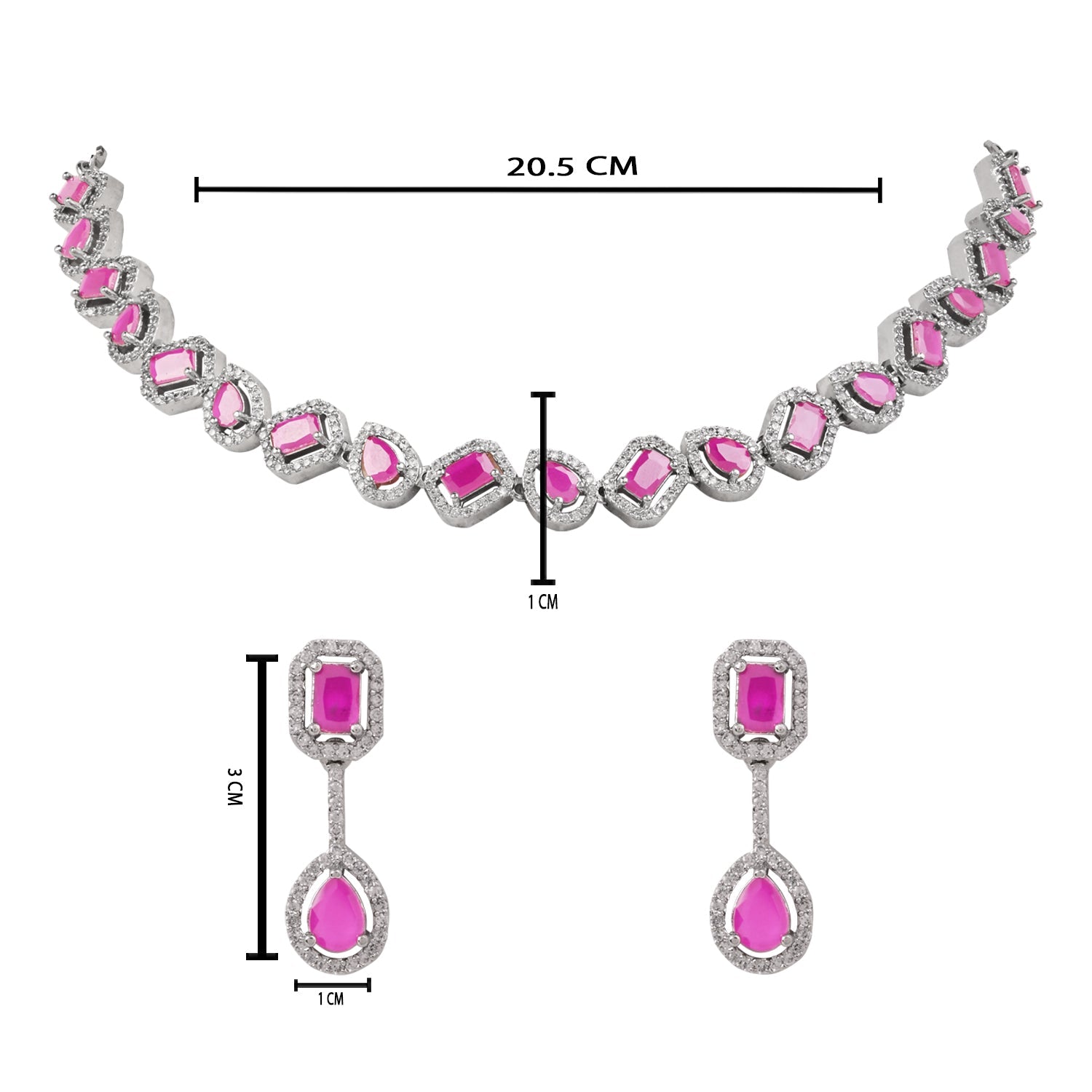Etnico Silver Plated Cubic Zirconia American Diamond Necklace & Earrings Jewellery Set for Women